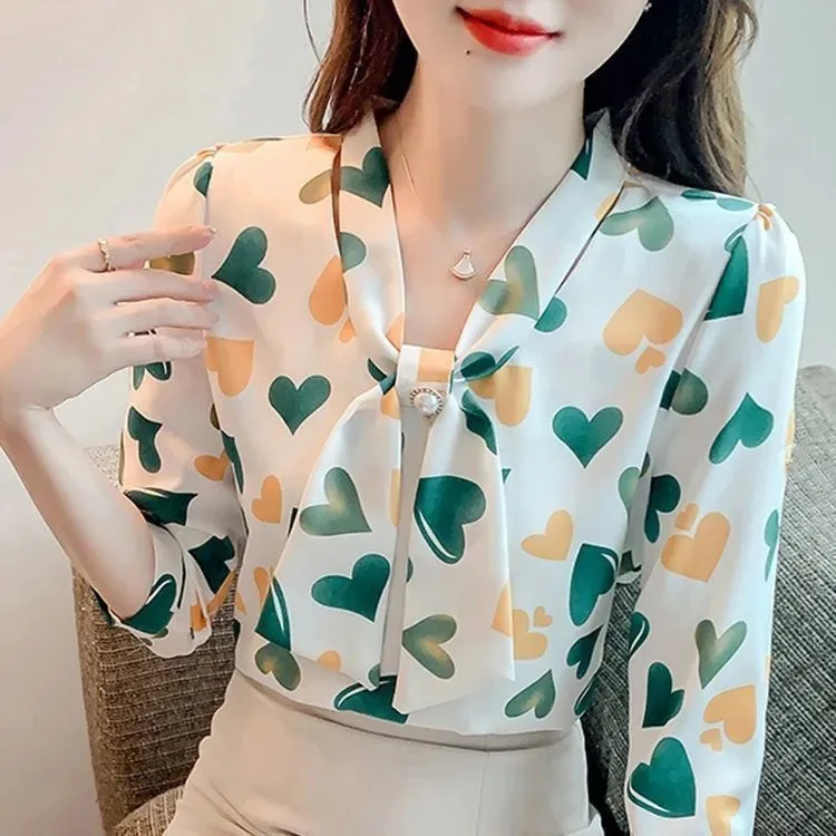 Three-Quarter Sleeve Printed Chiffon Shirt for Women Spring and Summer Design Sense Graceful Fashionable Women Blouse