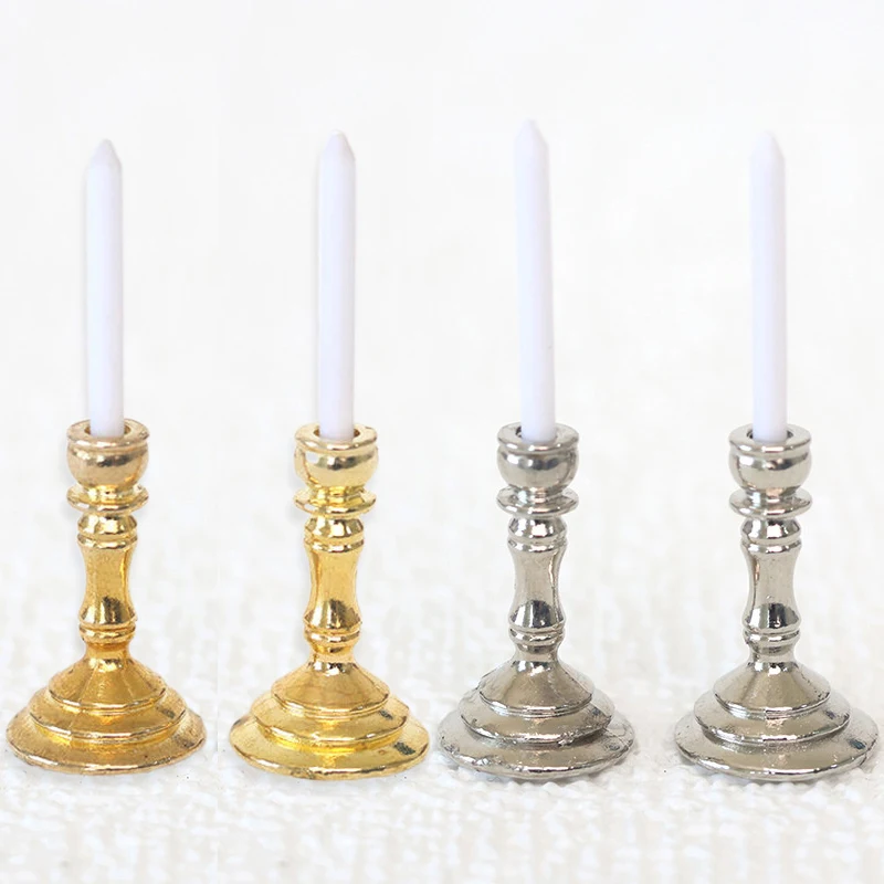 1 par 1:12 portavelas en miniatura para casa de muñecas, modelo candelabro, accesorios de juguete para decoración del hogar, perfecto para casa de muñecas