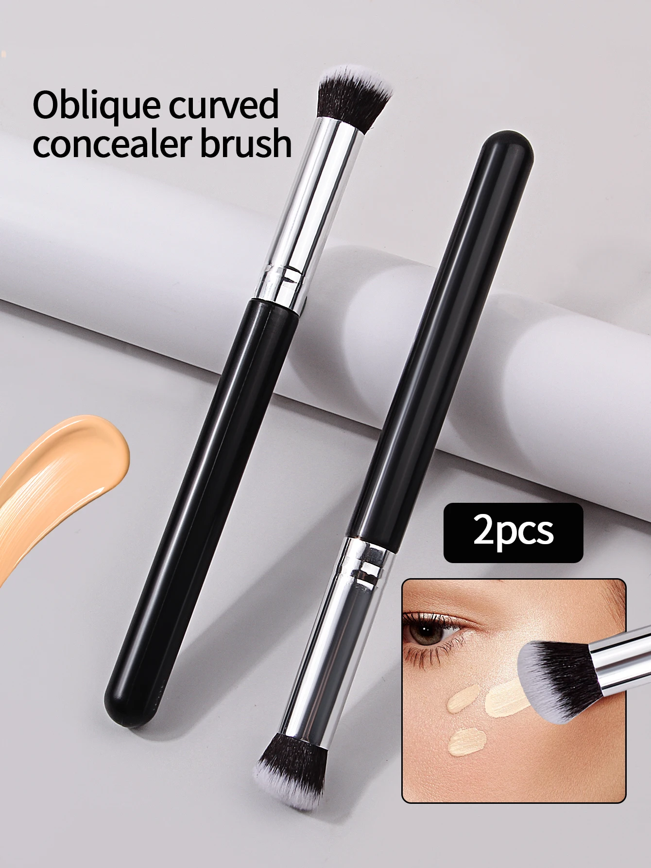 2 uds 270 brocha correctora de cabeza redonda, brocha para base, brocha de maquillaje de cerdas suaves multifuncional, brocha para colorete, herramientas de maquillaje