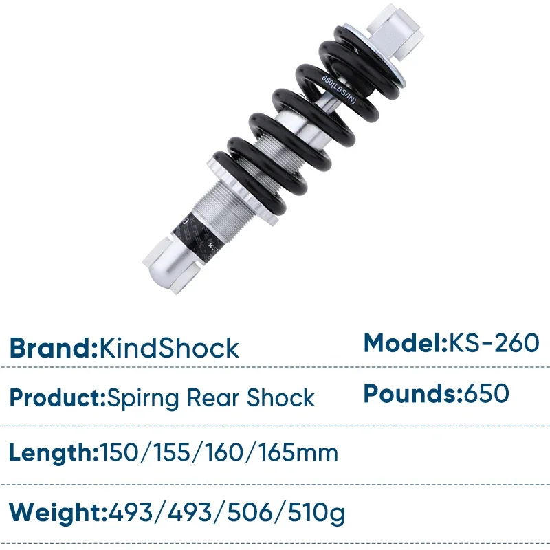 KindShock KS-260 Spring Rear Shock Absorber 650 Pounds 150mm/155mm/160mm/165mm Bike Shocks EXA Form MTB Rear Shock Bicycle Parts