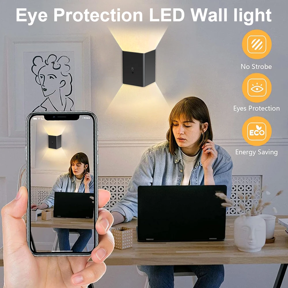 Obrázek 6: 2ks RGB bezdrátový LED zeď lampa nahoře a shodit zeď val 4000mah dobíjecí chytrý s stepless dimming&memory funkce halové