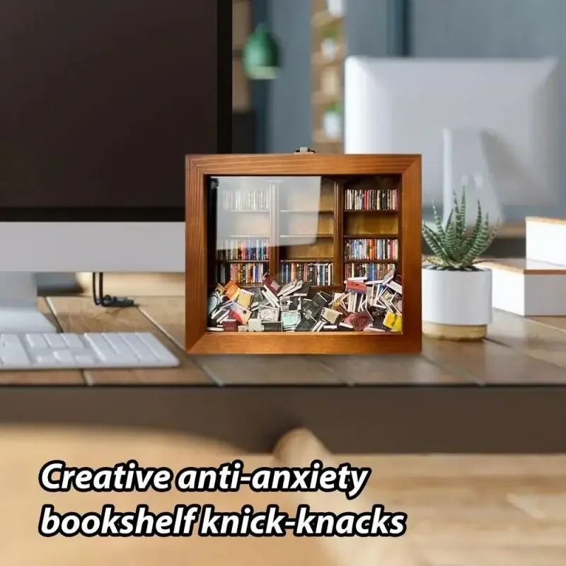 

Creative Anti-Anxiety Bookshelf Stress Relief Shake Away Your Anxiety Mini Bookshelf Stress Reliever Wooden Library Bookshelf