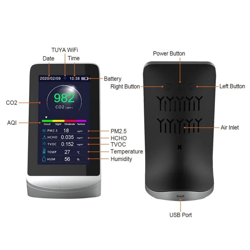 

Latest Air Quality Detector WIFI Real Time Monitor PM2.5 HCHO CO2 Accurate Sensor Wifi Data Transmission To Tuya App