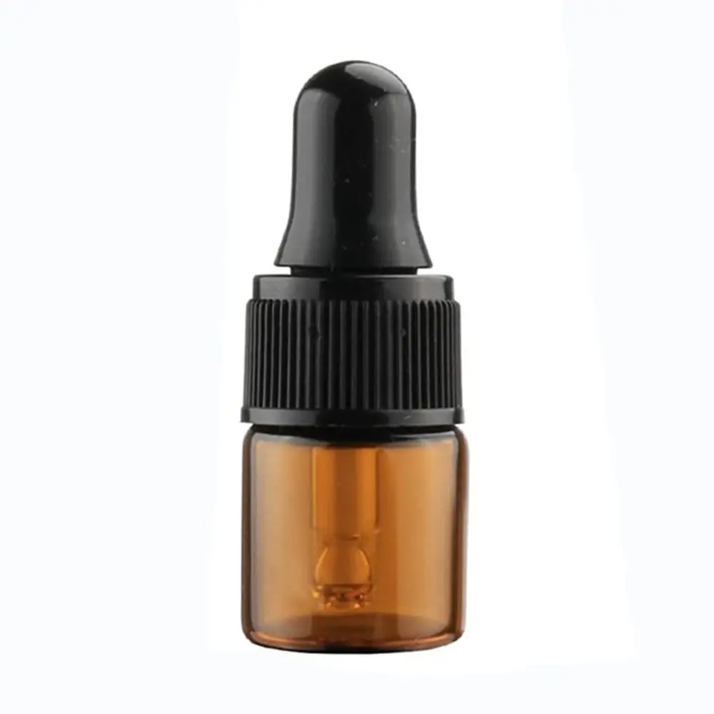 1/15Pcs with Black Cap Brown Amber Glass Dropping Bottles Round 1ml Empty Sample Tincture Bottles Essential Oils