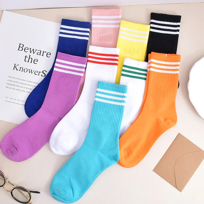

Spring Summer Socks Women Woman White Black Striped Cotton Tube Pile Socks Ins Tide Socks Cute College Style Calcetines Mujer