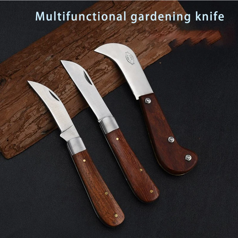 Garden Harvesting Orchard Easy to Carry Knife with Wooden Handle Folding Small Bend Multifunctional Horticultural Knife