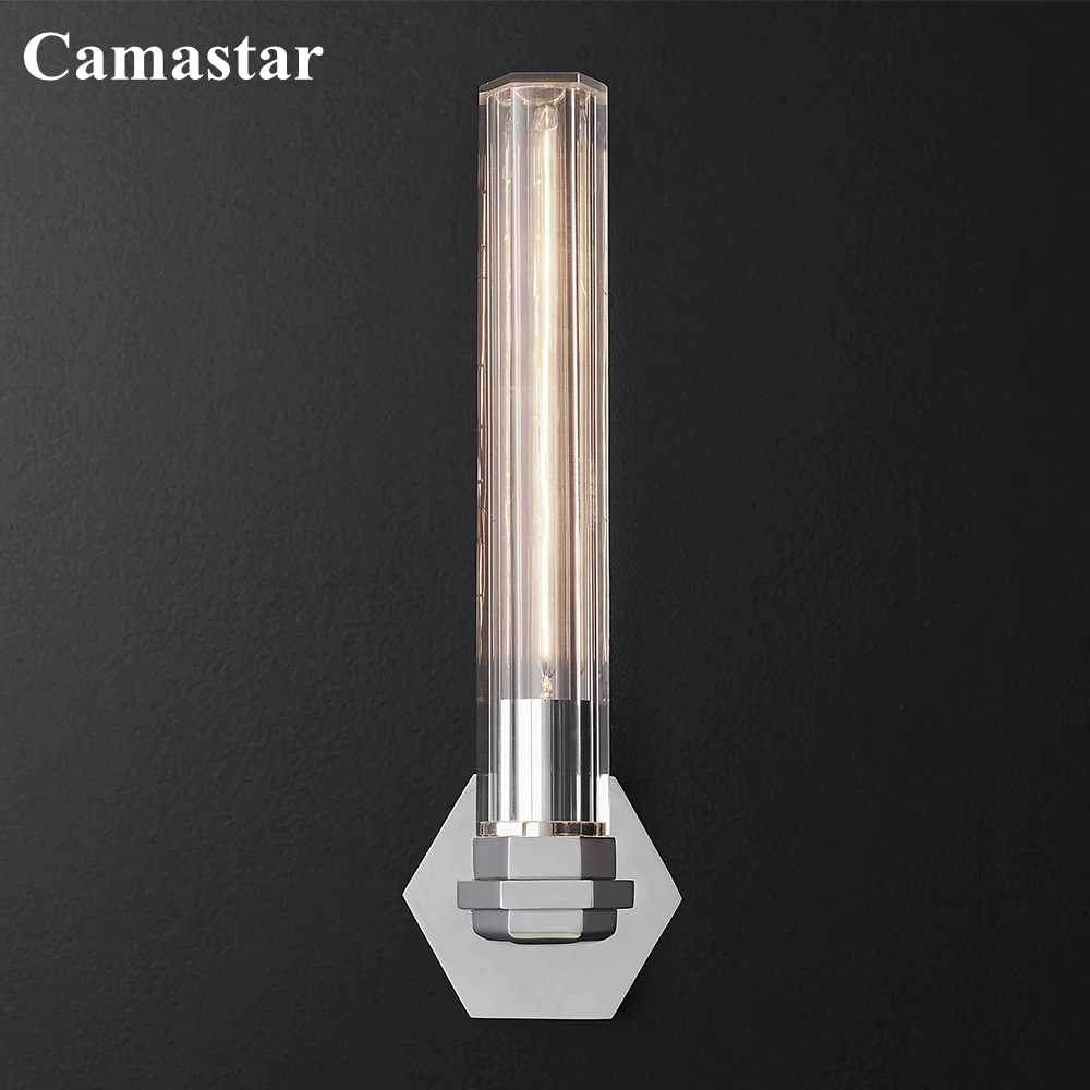 Delorme Sconce Modern Grand Prism Crystal Wall Lamp LED Clear Cristal Nickel Sconce Lighting Fixture for Living Room Bathroom