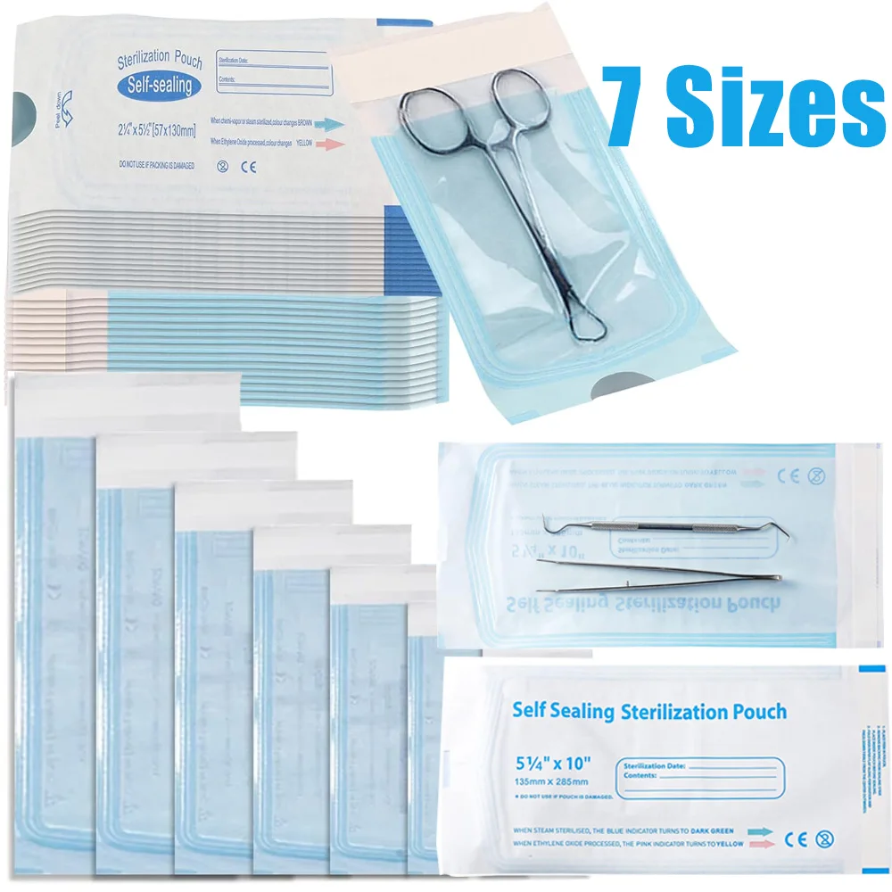 Self Sealing Sterilization Pouch Bags for Nail Tools 7 Sizes Grade Paper Disposable Dental Tattoo Accessories Storage Bag