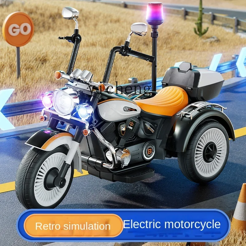 Tqh-Motor eléctrico portátil para niños y niñas, coche de policía pequeño recargable, cochecito de triciclo de doble conducción para bebés