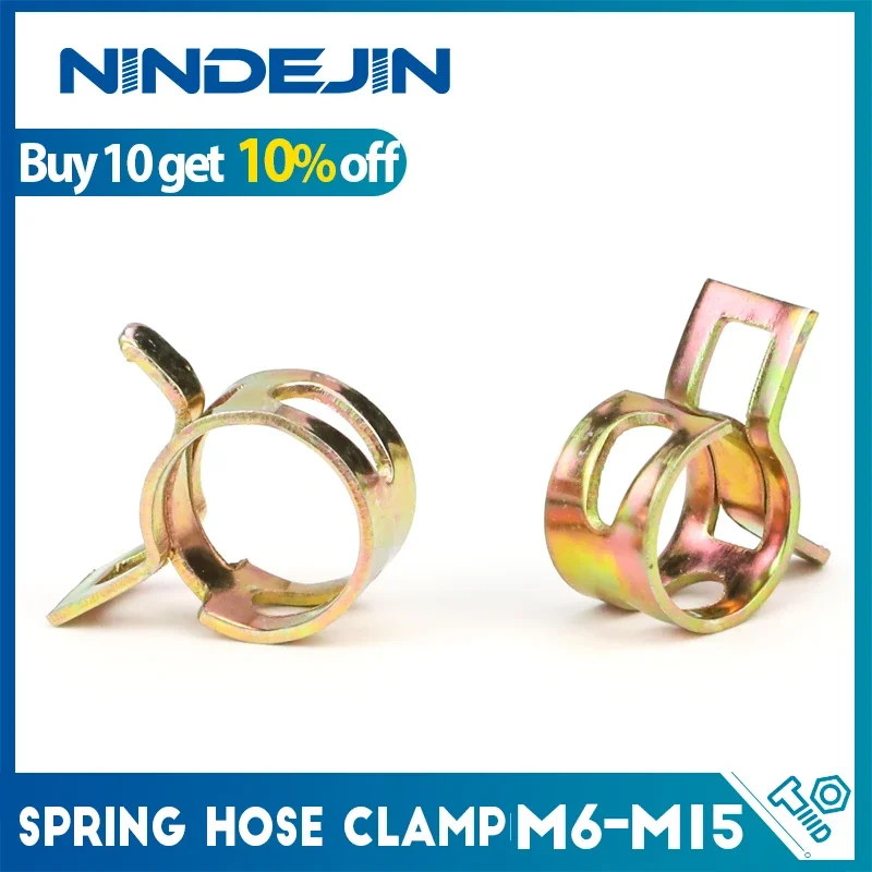 NINDEJIN 20pcs Spring Hose Clamp Fuel Pipe Water Pipe Clamp Silicone Vacuum Hose Pipe M6-M15 Zinc Plated Thicken Clip Fastener