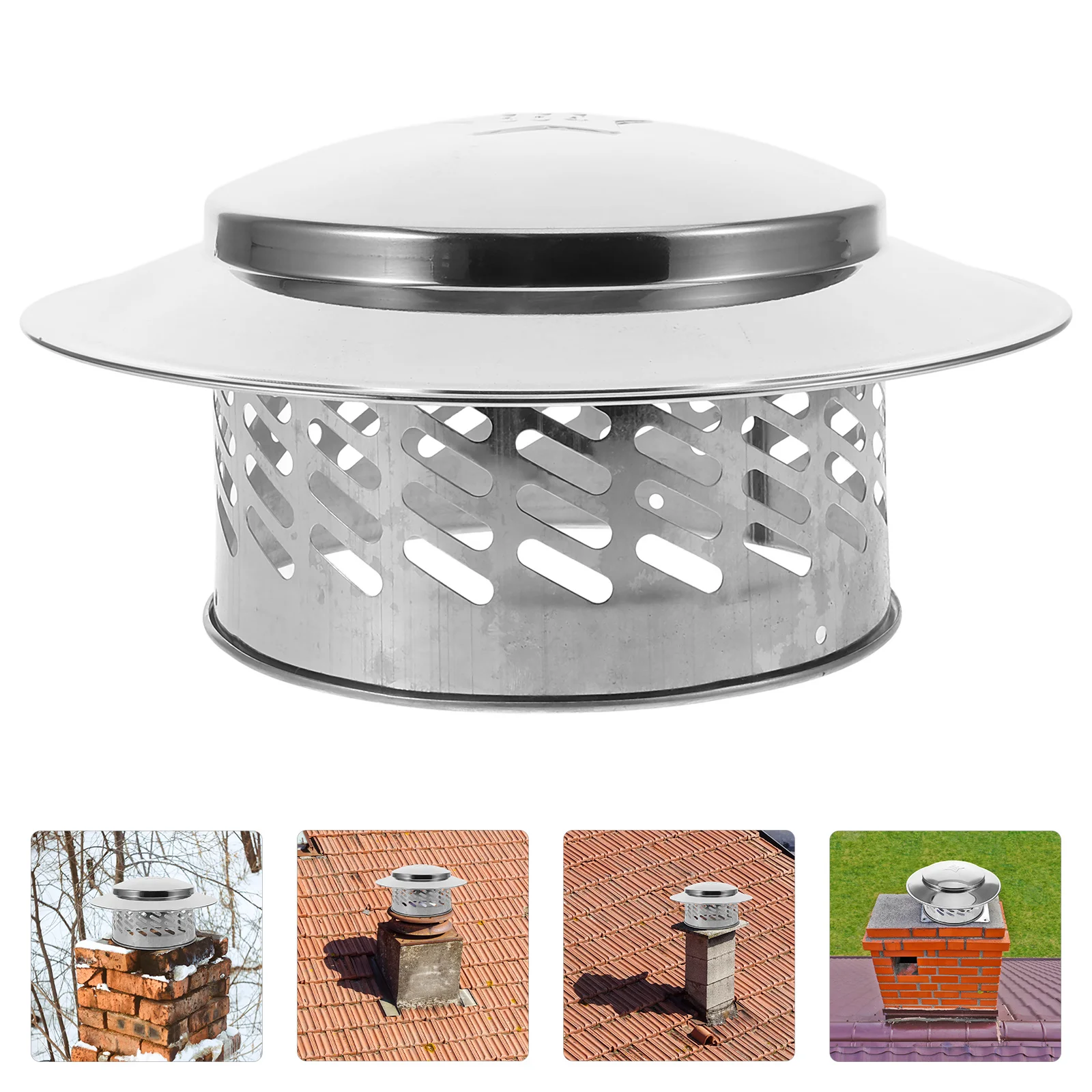 

Stainless Steel Chimney Cap Flat Universal Rainproof Ventilation Cover Hood Pipe Roof Exhaust Vent Weather Resistant