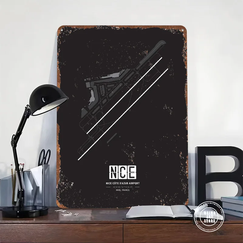 Nice Airport Layout Metal Poster Tin Sign Wall Art Home Decor Customizable Metal Signs for Home Decoration Bar Accessories Room