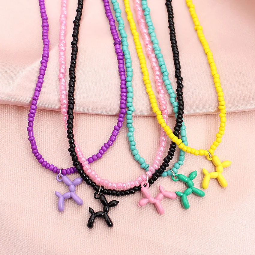 Dog Choker Fashion Beads Pink Short Chain Neck Female Colorful Collar Handmade Necklace Collier Femme Party 2022 Jewelry Gift