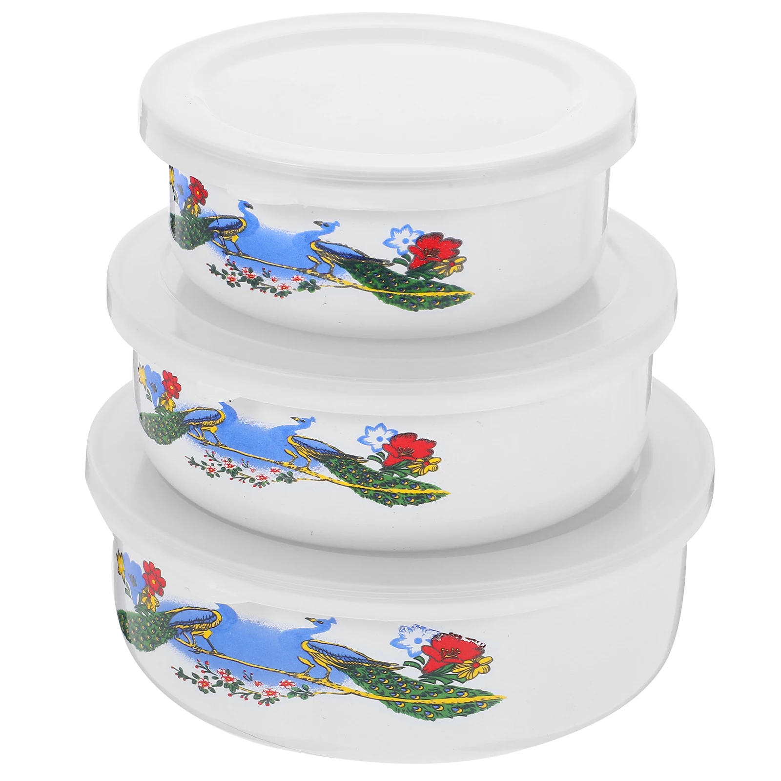 

3pcs Enamel Bowls Vintage Flower Pattern Food Storage Set with Lids for Salad Pasta Rice SoupsMultifunctional