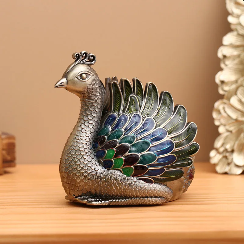 

Creative Peacock-shaped Home Ashtray with Lid Vintage Office Desktop Ash Container Large Capacity Metal Anti-fall Ash Tray Decor