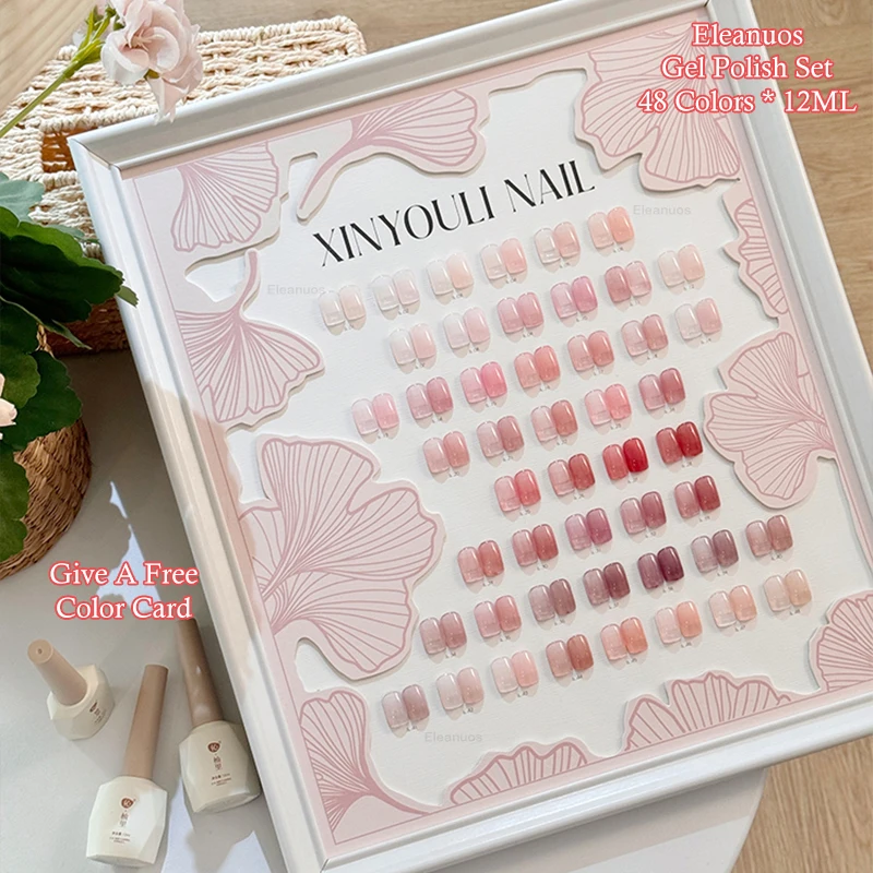 Eleanuos Ice Nude 48 Color gel Pink Jelly Translucent UV LED Semi Permanent Clearcoat Nail Art New Nail gel Kit Primer Finish