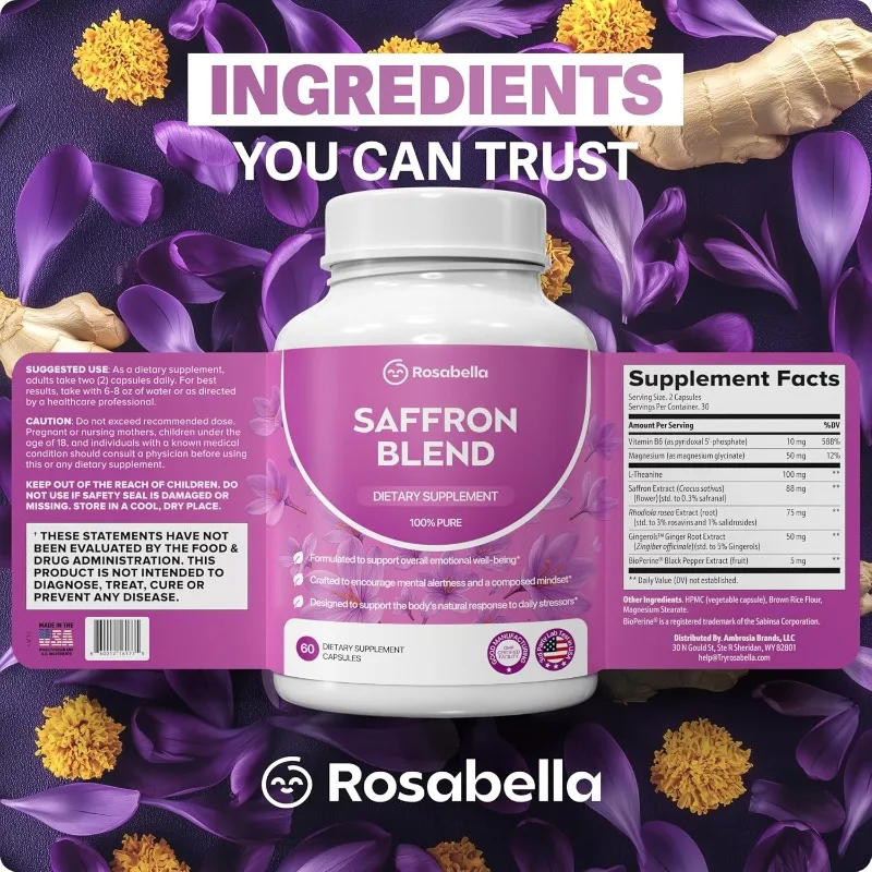 Saffron Blend Supplement for Men & Women - Helps Improve Mood, Enhance Memory and Concentration, and Boost Energy and Immunity
