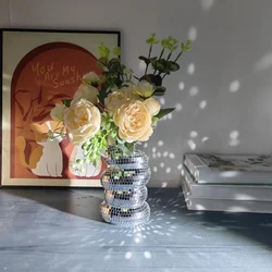 Handmade Disco Vase Modern Home Decoration Mirror Tile Flower Bottle Aesthetic Room Decor Funky Home Flower Vase Decor Gift