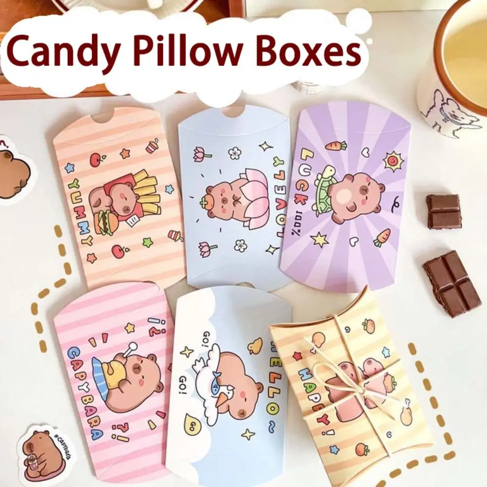 10PCS Cute Capybara Chocolate Candy Pillow Boxes Paper Small Gift Folding Paper Box Cartoon Animal Wedding Favor Box Baby Shower