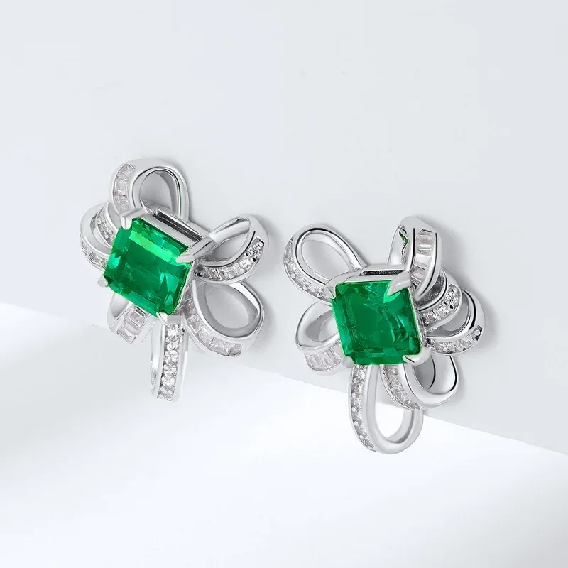 Wilson Jewelry Gold Cultured Emerald Earrings High-grade Color-sensitive Gemstone PT950 Platinum Fashion