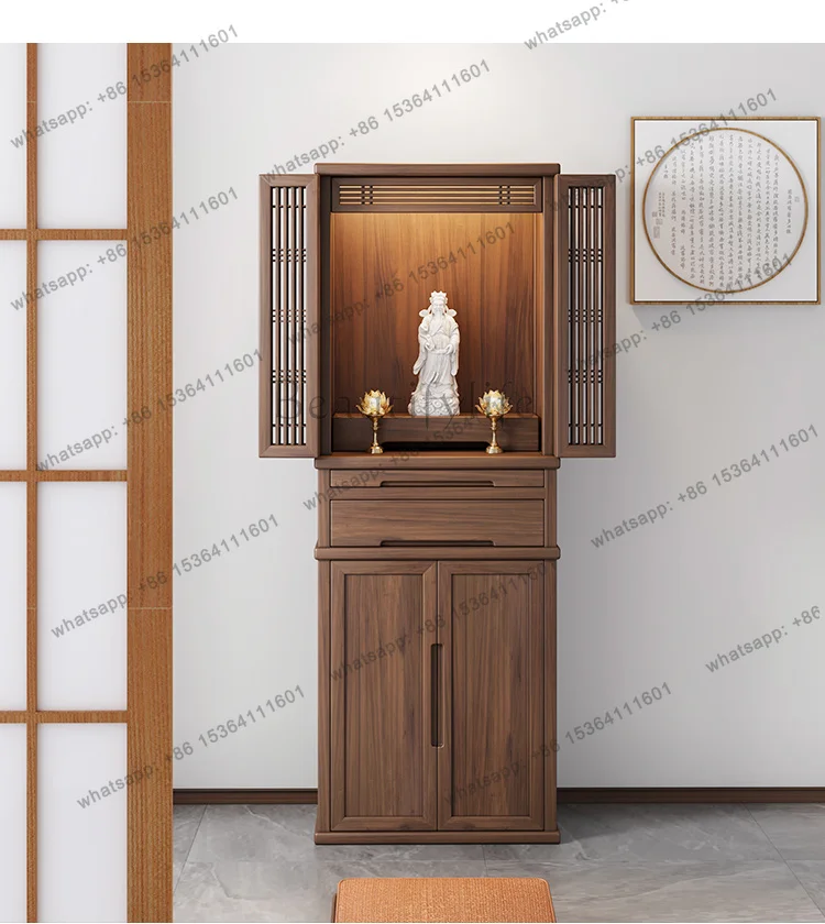 PG Black Walnut Buddha Shrine Bodhisattva  Buddha Cabinet Household Guan Gong High Cabinet God of Wealth Cabinet