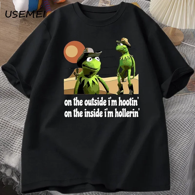 On The Outside I'm Hootin Frog T-shirt Funny Meme T Shirts O Neck Graphic T Shirts Men Clothes Harajuku Short Sleeve Casual Tops