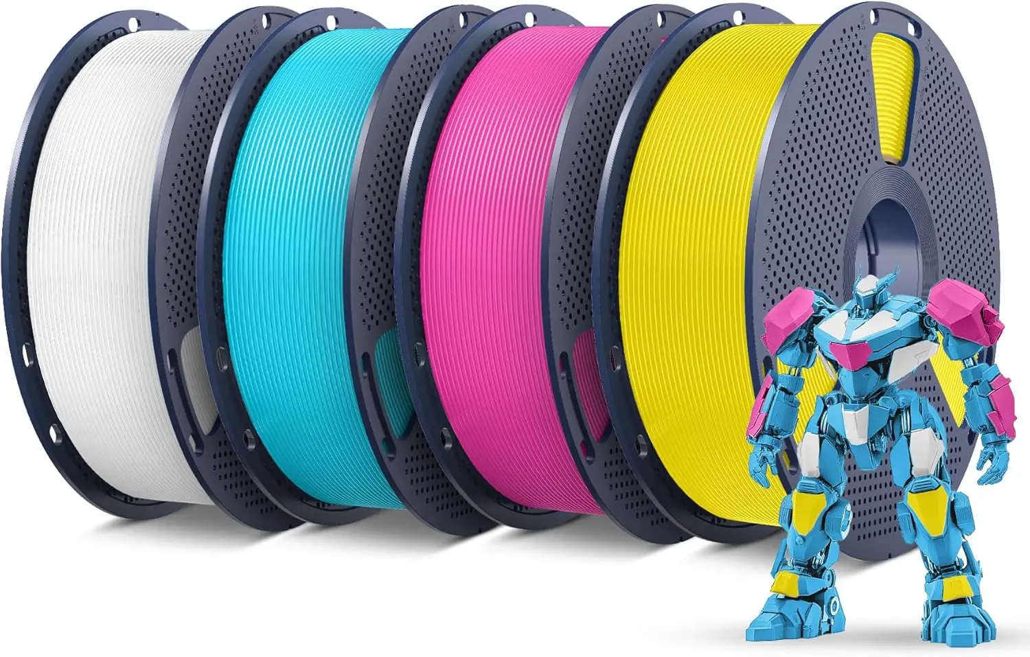 

PETG 3D Printing Filament 1.75mm, 4kg Bundle with White, Cyan, Magenta, Yellow Colors for FDM Printers