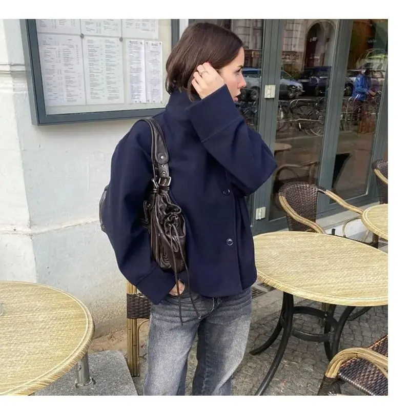 

2026 Autumn Winter New Women Short Length Stand Collar Single Row Button Slimming Woolen Coat Solid Color Multi Color Optional