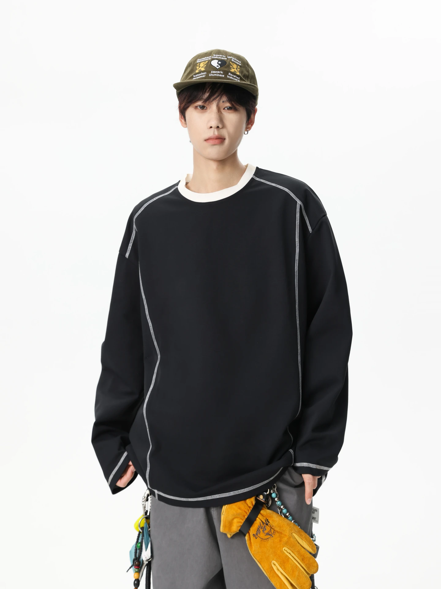 

Осенняя мужская футболка контрастного цвета Blo Long Sve, уличная одежда в стиле ретро, пуловер с круглым вырезом, толстовка, молодежный полиэфирное волокно