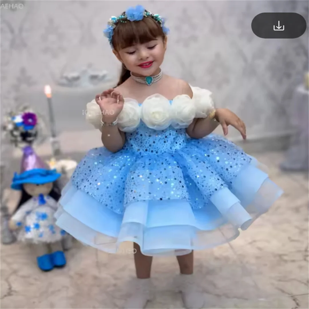 New Kids Clothing Gown Flower Girl Dress Girls Beaded Birthday Performance Formal Celebration Princess Gown Host Piano