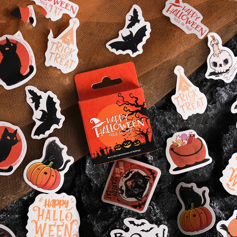 46 adet Cadılar Bayramı Etiket Paketi DIY Malzeme Dekoratif Kırtasiye Albümü Günlüğü Fincan Dizüstü Cep Telefonu Oyuncak Karalama Defteri Hediyeler