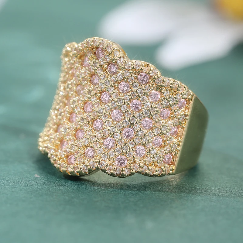 Breiter Damenring im Bohemian-Stil, luxuriös, mit synthetischem Zirkonia eingelegt, breites Banddesign, Ringe, Modeschmuck, Geschenke – Detail 3