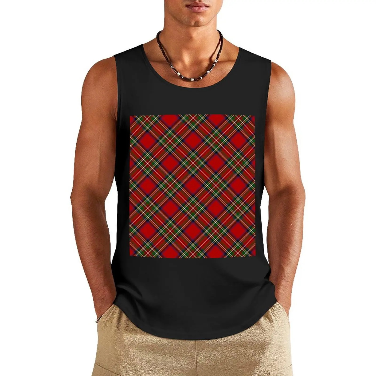 

Royal Stewart Tartan Cross Plaid Tank Top sleeveless gym shirts male bodybuilding