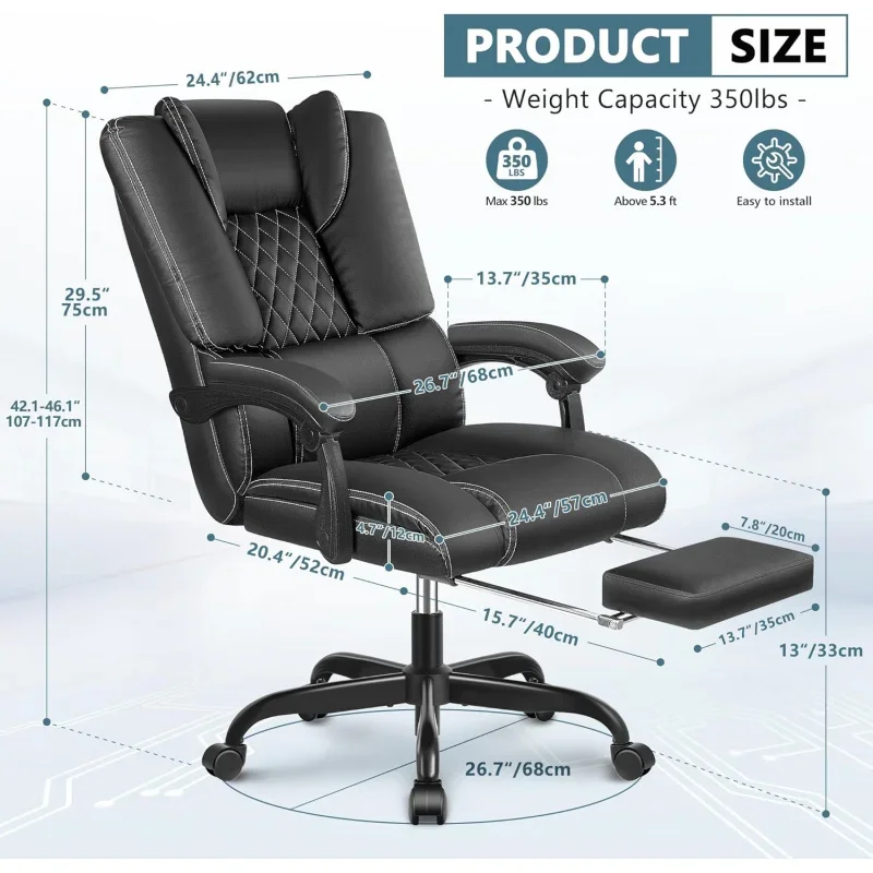 Big and Tall Office Chair Chair Computer Chair with Footrest Comfy Heavy Duty Home Office Desk Chairs Executive Office C