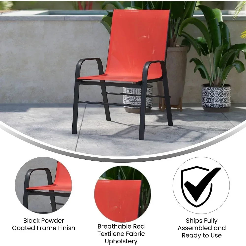 Brazos Serie Rode Outdoor Stapelstoel Met Flex Comfort Materiaal En Metalen Frame, Set Van 4