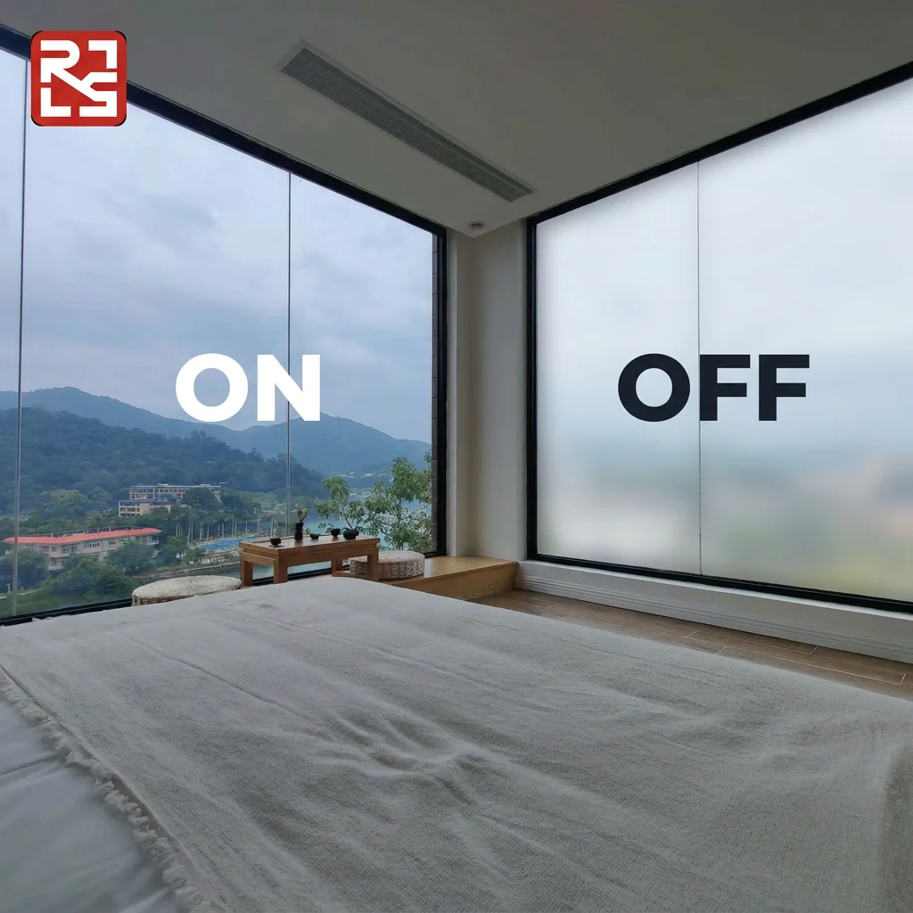 RS Intelligent Tempered Smart Glass Anti-UV Waterproof Features for Hotel Decoration Lighting Display Screen Instrument Use