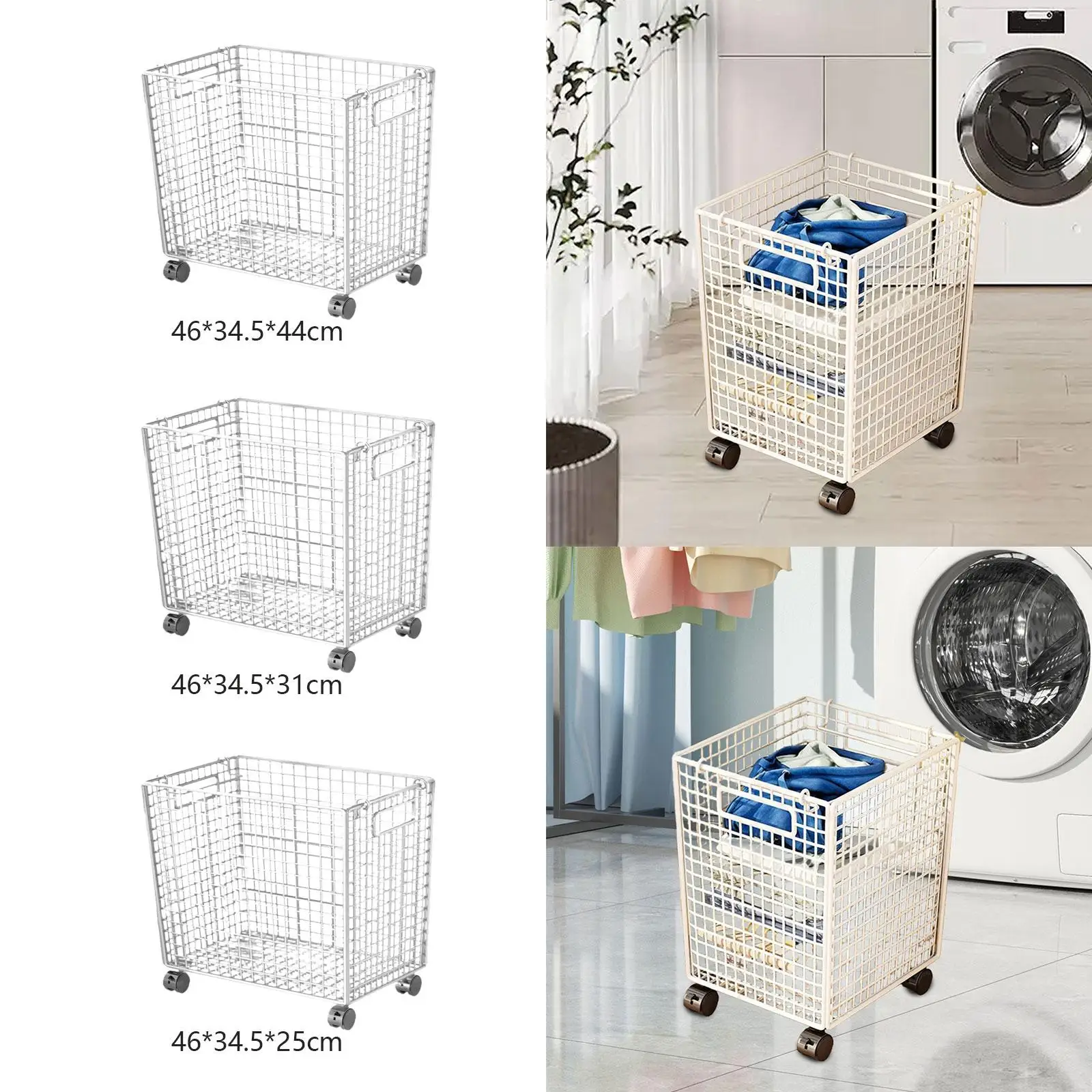 

Yoga Mat Storage Basket Rolling Wheeled Metal Gym Equipment Storage Basket for Foam Roller Resistance Bands Kettlebells Bathroom