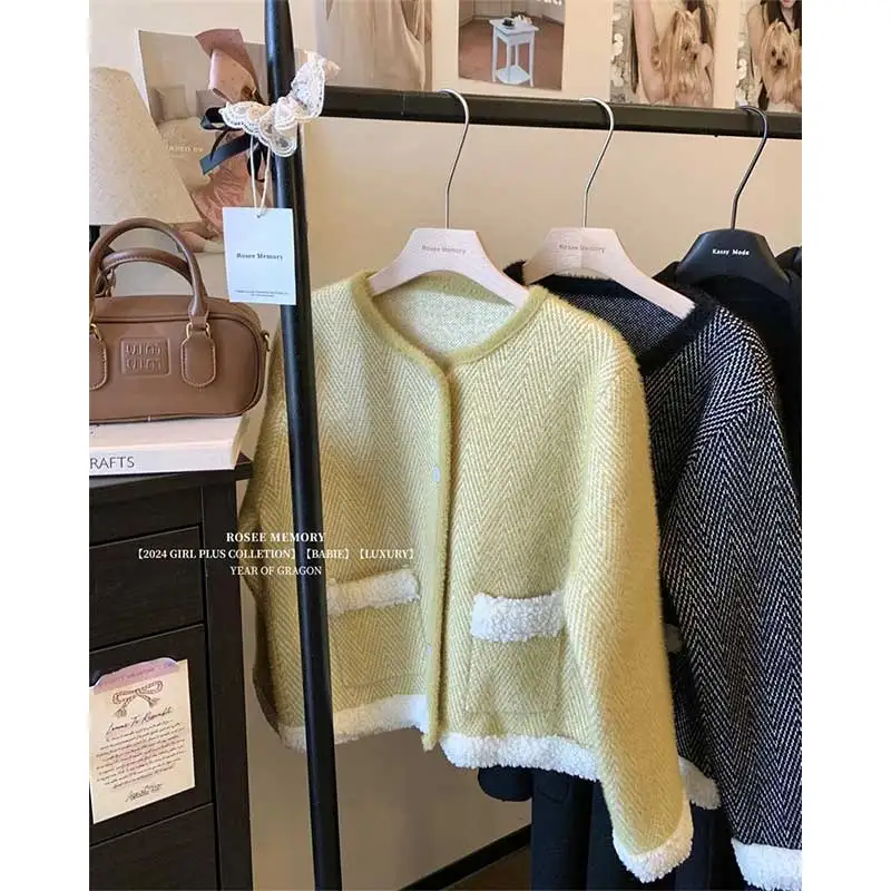 

Женская одежда, осенне-зимний модный простой однотонный кардиган на пуговицах с круглым вырезом, женский винтажный карманный кардиган из овечьей шерсти