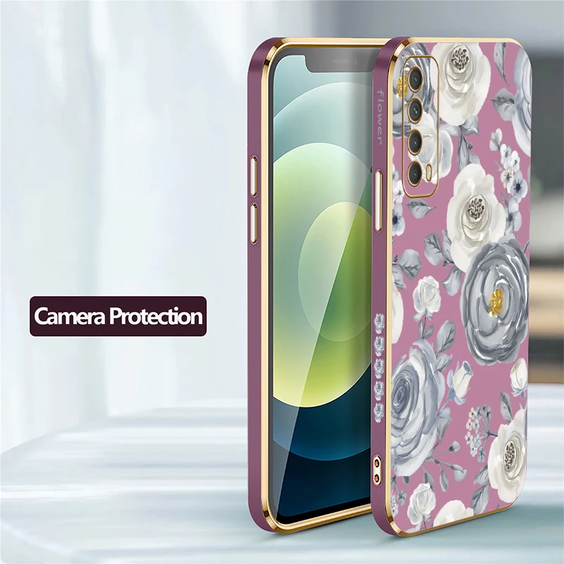Soft TPU Flower Pattern Phone Case For Huawei Y7A Y9S Y7 Prime Pro 2019 Enjoy 20 SE 9 9E 10 Plus Shockproof Plating Cover