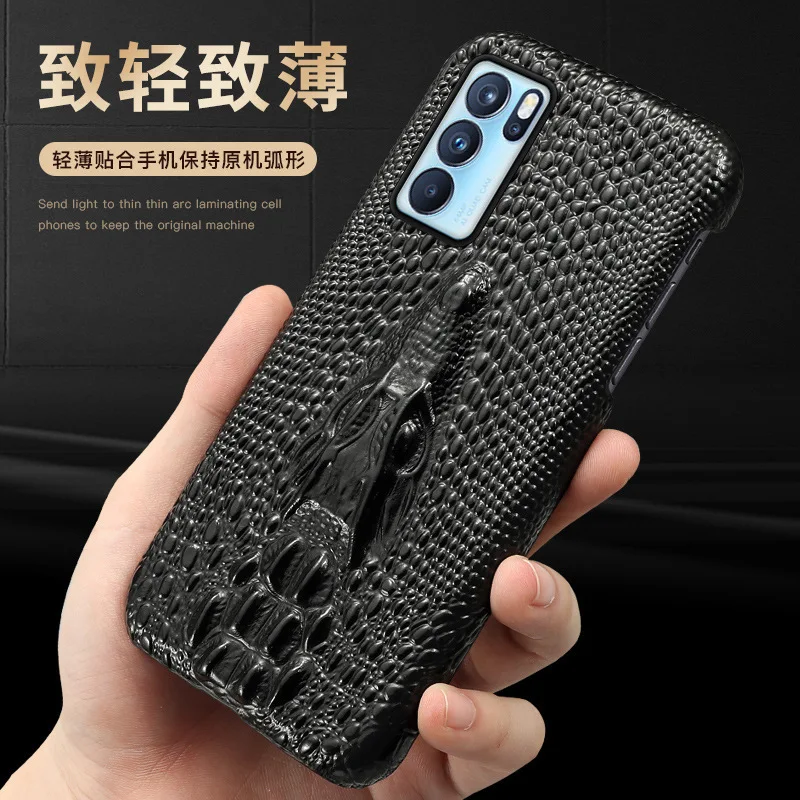 100% Crocodile Genuine Leather Cases For Oppo Reno 6 5 4 Reno6 Reno5 Pro Plus Luxury Fall Protection Cover 360 Full Coque Case