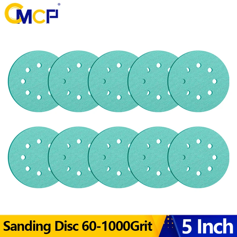 แผ่นกระดาษทราย CMCP 10 ชิ้น ขนาด 125 มม. แบบ 8 รู ติดตั้งด้วยแถบตีนตุ๊กแก ความละเอียด 60-1000 สำหรับขัดเงา