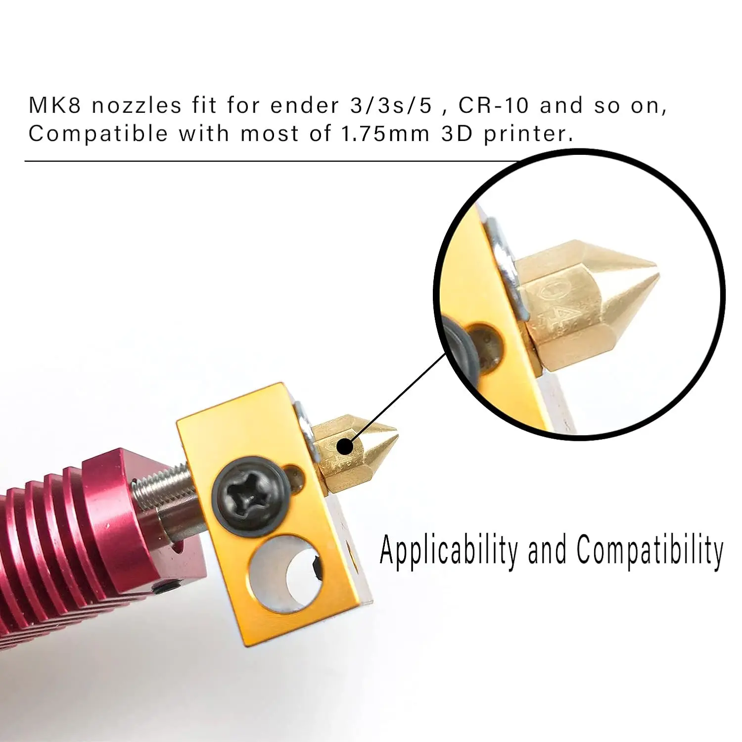 CREALITY 25 Stück MK8 Düsen, 3D-Drucker-Extruder, Messingdüsen mit Schraubenschlüssel, Aufbewahrungsbox für Ender 3/Ender 5 3D-Drucker-Düsen – Detail 8