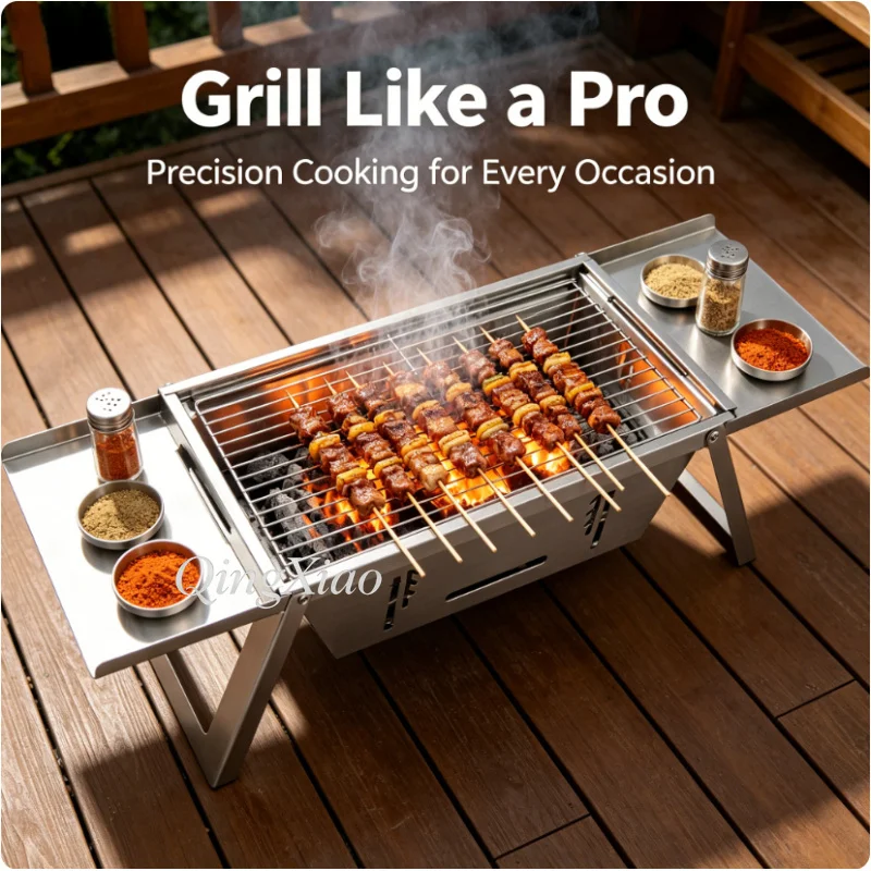 Thickened Stainless Steel Foldable Portable Mini Barbecue Rack For Outdoor Household Backyard Picnic Daily Cooking Use
