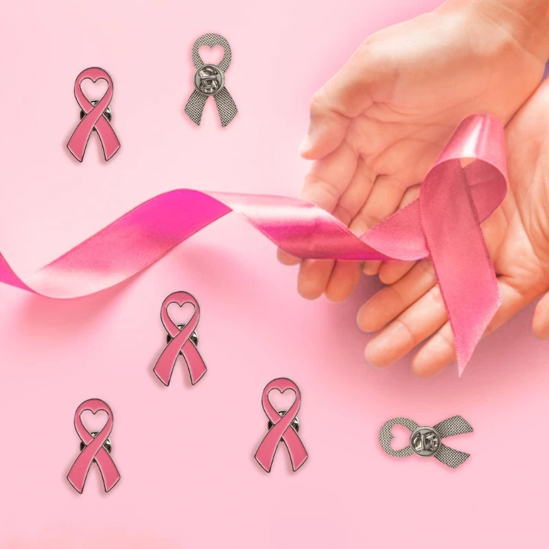 10Pieces Breast Cancers Awareness Lapel Pins Pink Ribbon Brooch for Women Girls Decorative Badge Brooch Ornament