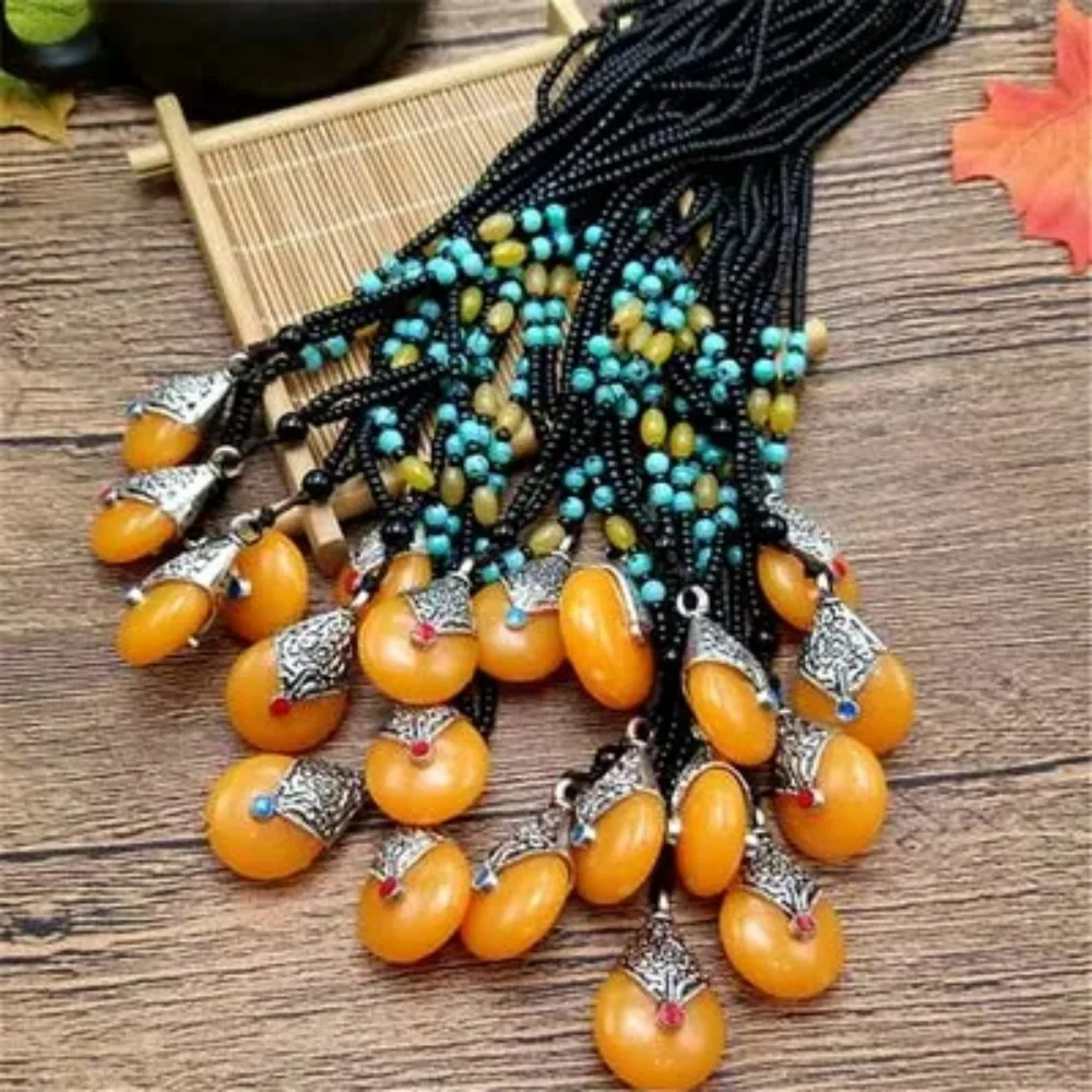 Fine ethnic style long beaded sweater chain imitation beeswax pendant Xingyue Bodhi jewelry necklace