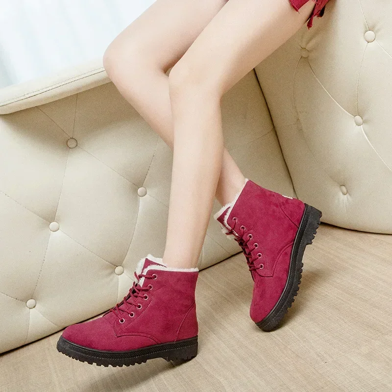 Stivali autunno inverno da donna Stivaletti 3 cm piatti con versione coreana Scarpe in cotone da donna rosse