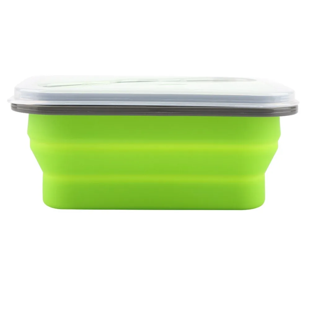 Portable 600ml Collapsible Lunch Box Silicone Clip-On Lid Folding Food Container Collapsible Food Containe For Camping