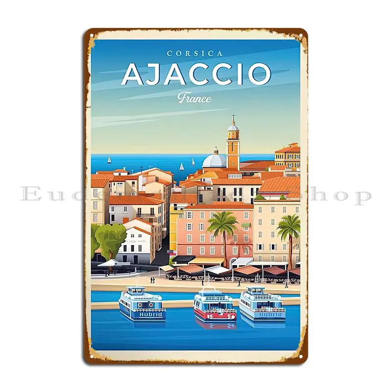 Pintura de letrero de Metal de Ajaccio Corsica francesa, decoración de pared personalizada, decoración de pared de Bar, cartel de estaño