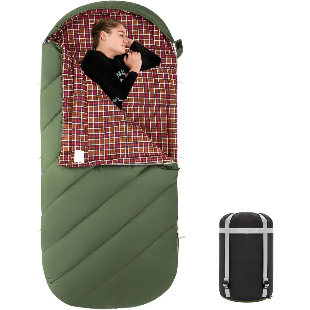 

Sleeping Bag for Adults, Extra Wide Flannel Sleeping Bag for Camping Backpacking, Warm & Cold Weather, Big and Tall, Lightweight