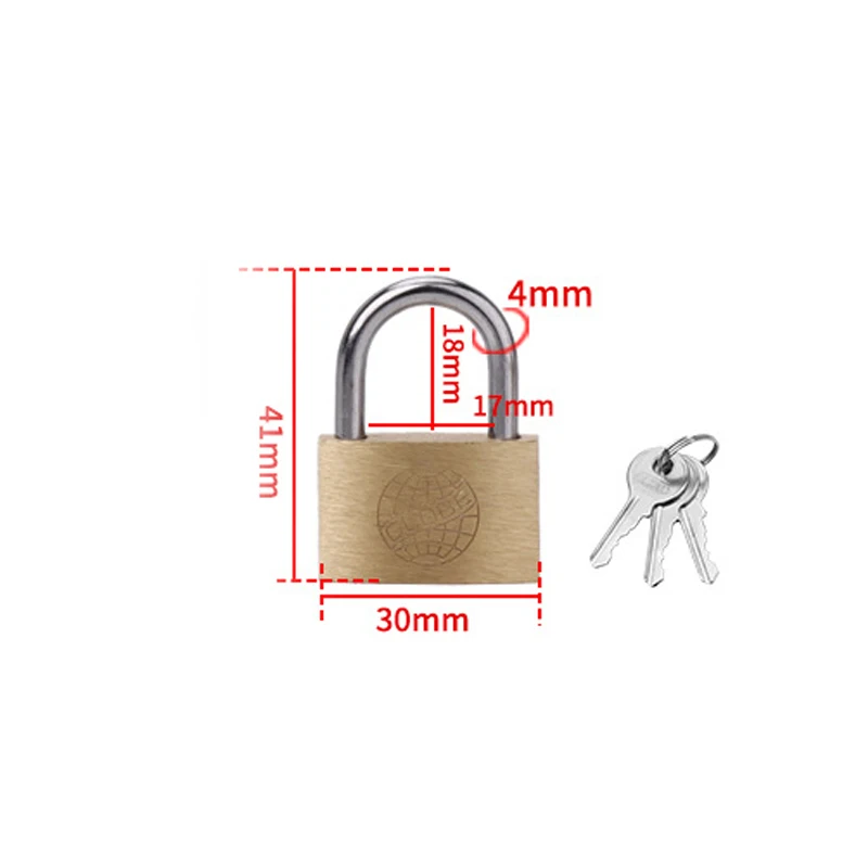 Koperen Hangslot Kleine Sloten voor Bagage Case Locker Home Improvement Hardware 20mm 25mm 30mm 40mm 50mm Inclusief 3 Sleutels